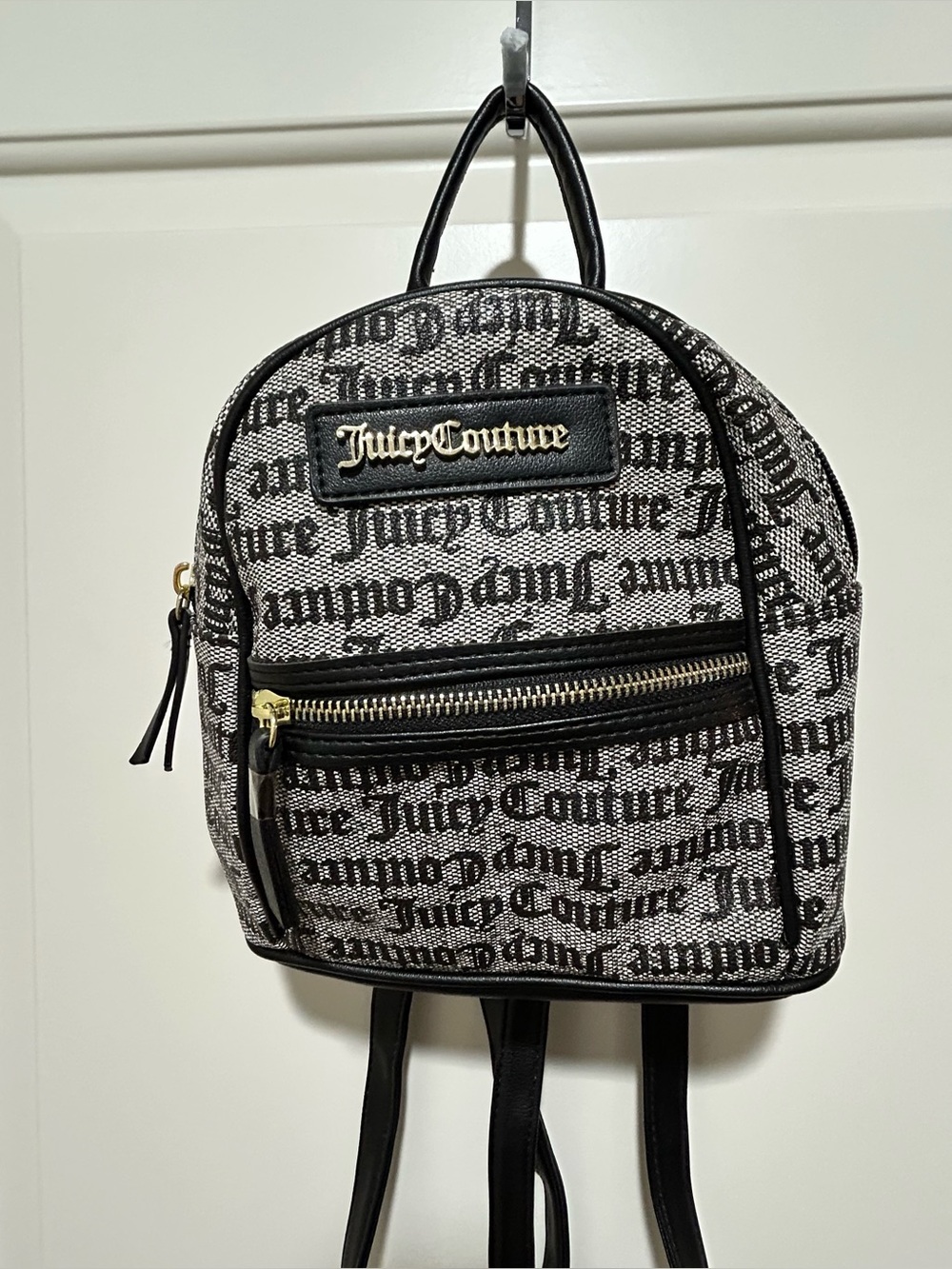 Juicy Couture Black & White Logo Print Small Backpack. Gold detail. Like New.
